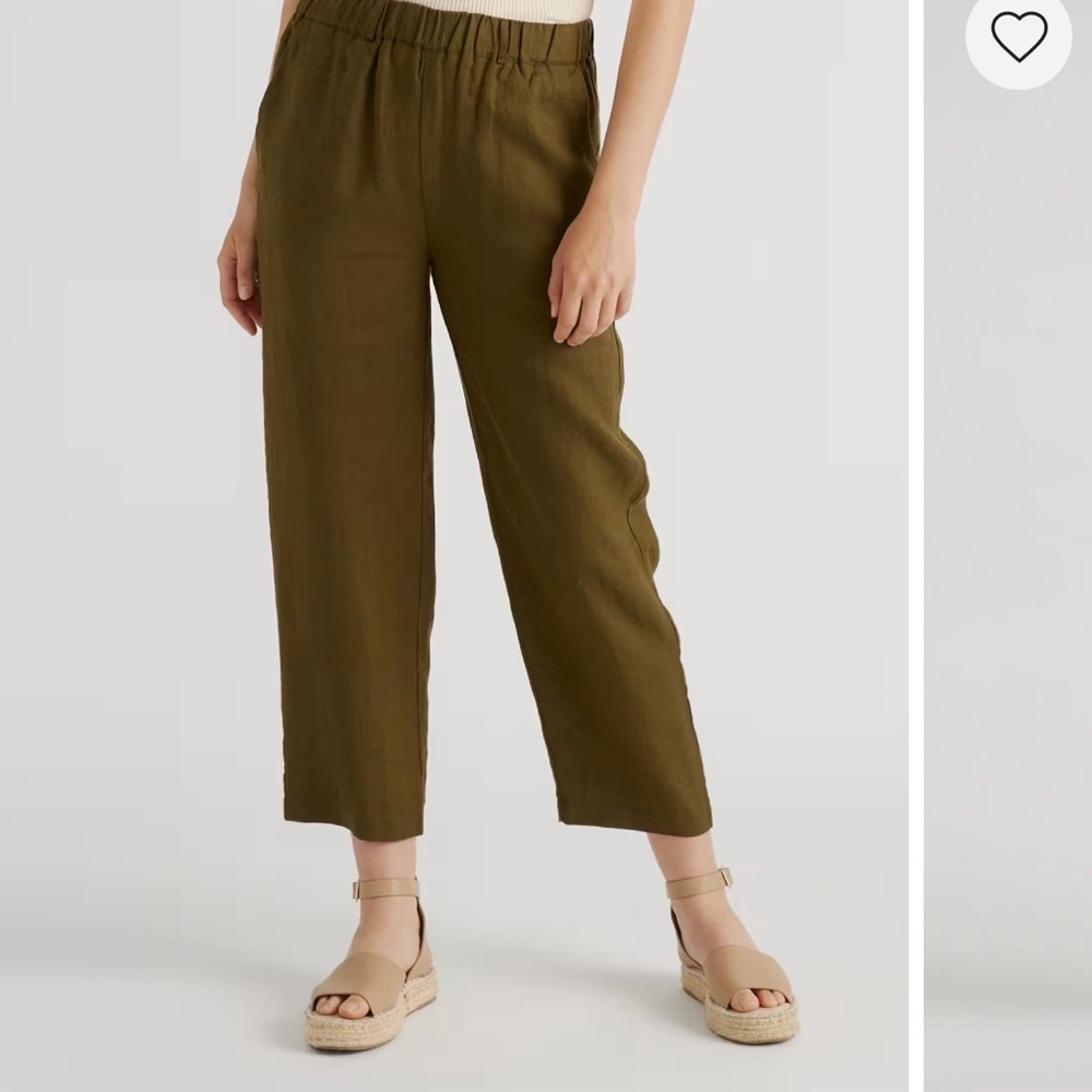Quince 100% European Linen Cropped Pants in Washed Olive, Medium